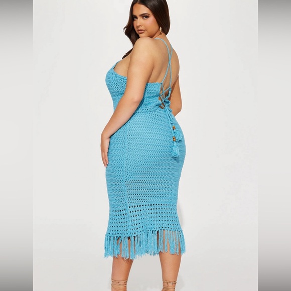 Crochet 2 piece set in aqua. Perfect for summer. NWT, 3x. - Picture 3 of 3